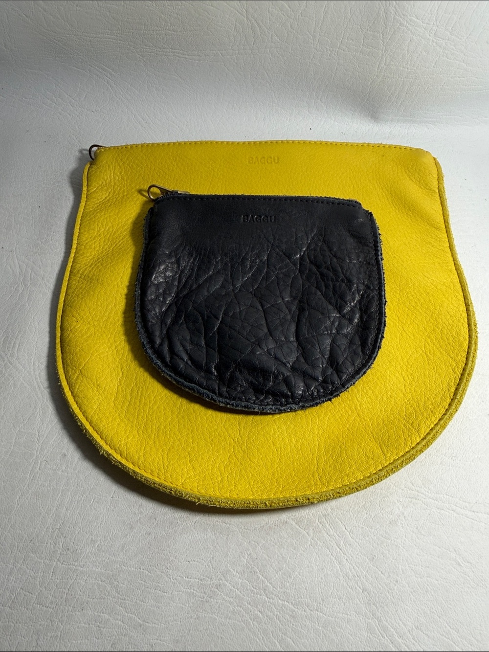 Baggu Leather U pouches (large + small) Yellow and Black